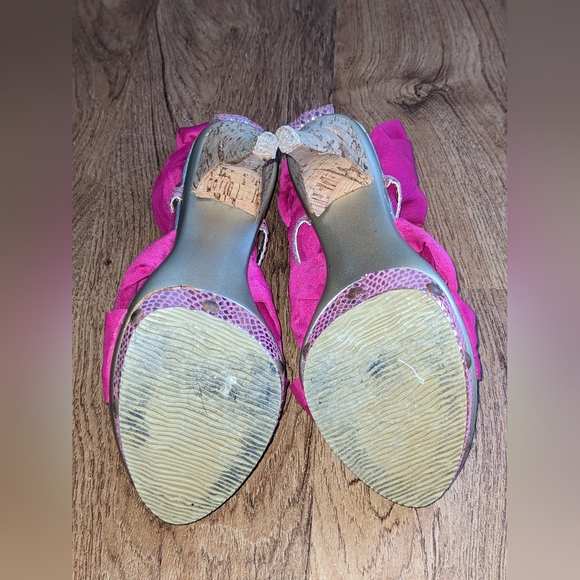 Hot Pink Cork Platform Heels Stiletto Wrapped Sandal - Picture 5 of 6